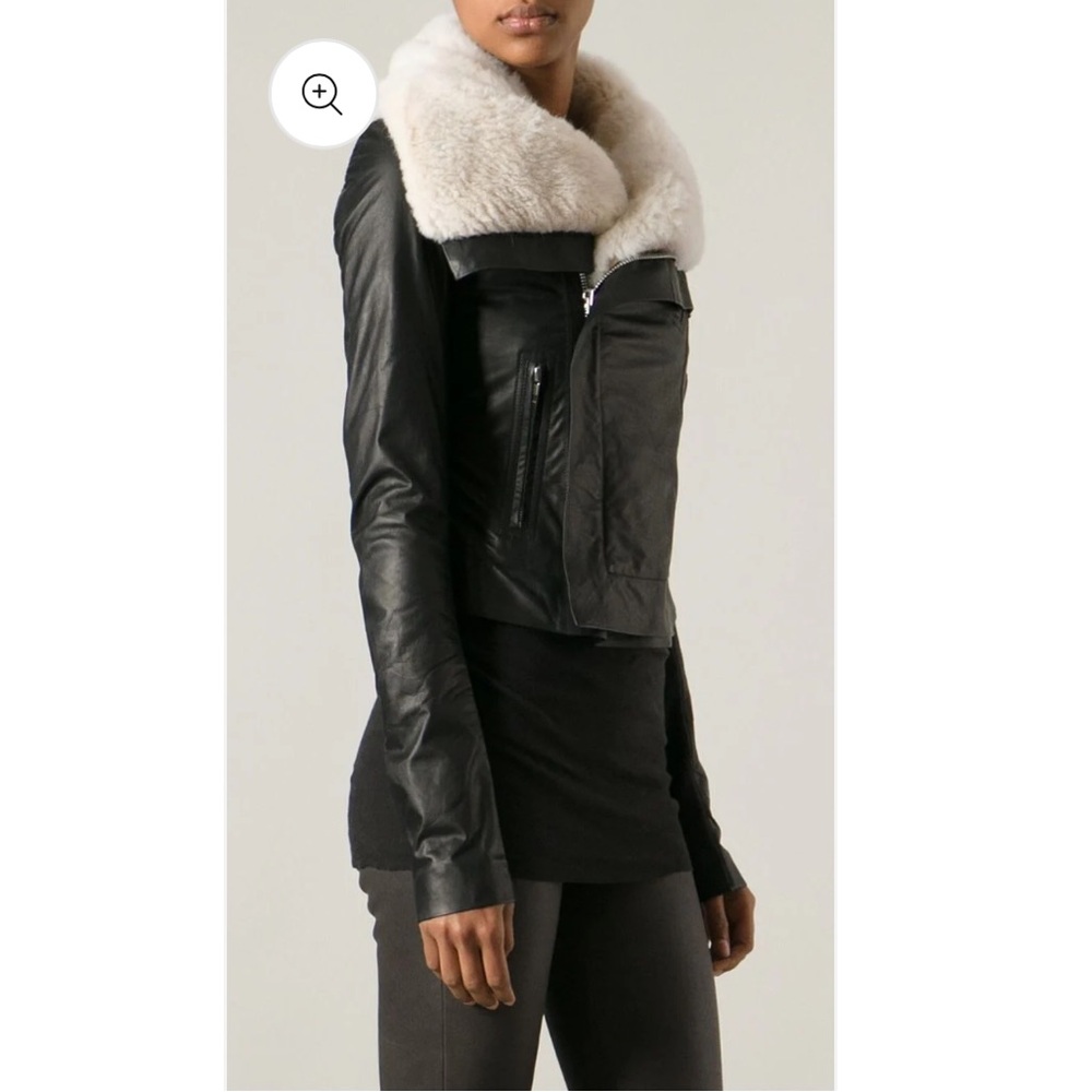 RUBY LEATHER wide collar real sheep fur leather jacket size xs like new